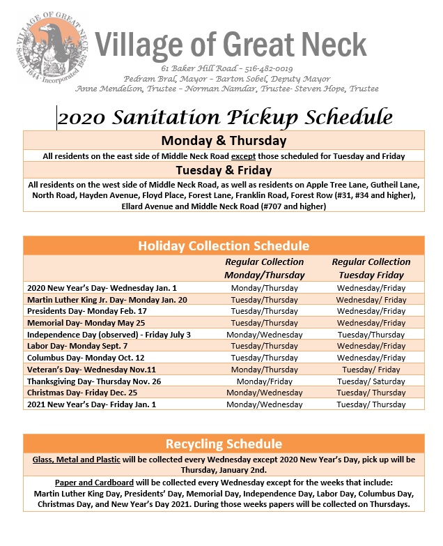 2020 sanitation schedule
